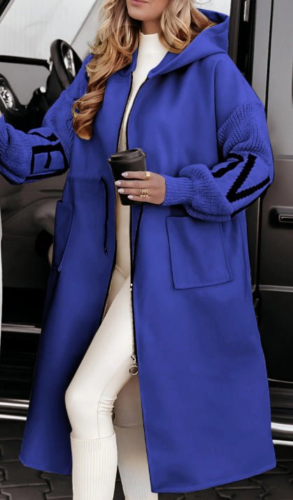 Hooded Windbreaker Long Jacket With Pockets And Drawstring Design Solid Color Knit - Sleeved Trench Coat For Women Clothing Fall Winter - StepByStepNow