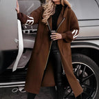 Hooded Windbreaker Long Jacket With Pockets And Drawstring Design Solid Color Knit - Sleeved Trench Coat For Women Clothing Fall Winter - StepByStepNow
