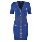 Ice Silk Knit Dress with Gold Buckle For Women, V - Neck, Upper East Side, BYMANYC New York. - StepByStep