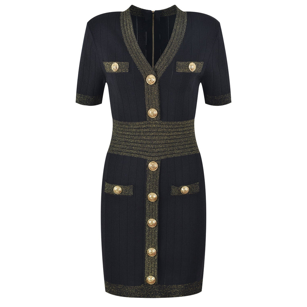 Ice Silk Knit Dress with Gold Buckle For Women, V - Neck, Upper East Side, BYMANYC New York. - StepByStep