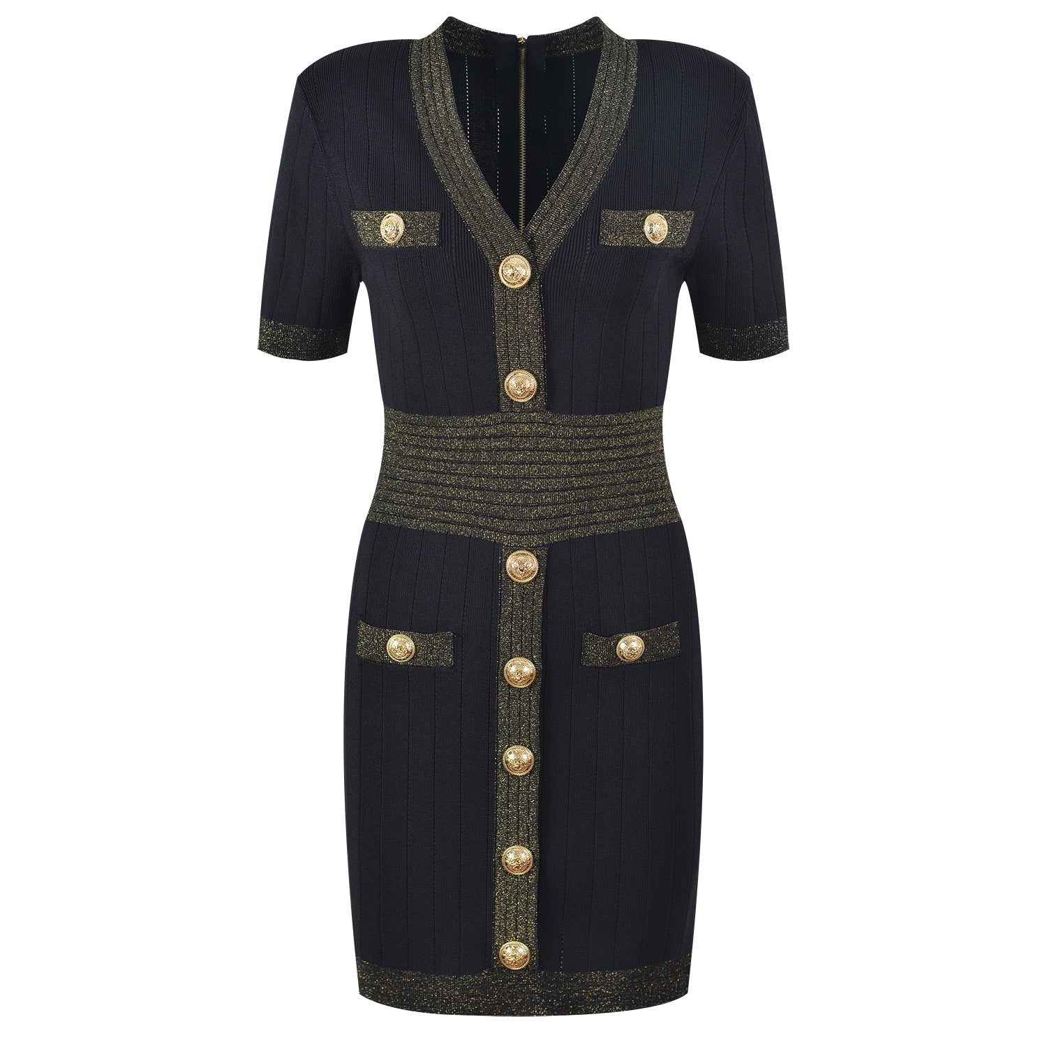 Ice Silk Knit Dress with Gold Buckle For Women, V - Neck, Upper East Side, BYMANYC New York. - StepByStep