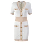 Ice Silk Knit Dress with Gold Buckle For Women, V - Neck, Upper East Side, BYMANYC New York. - StepByStep