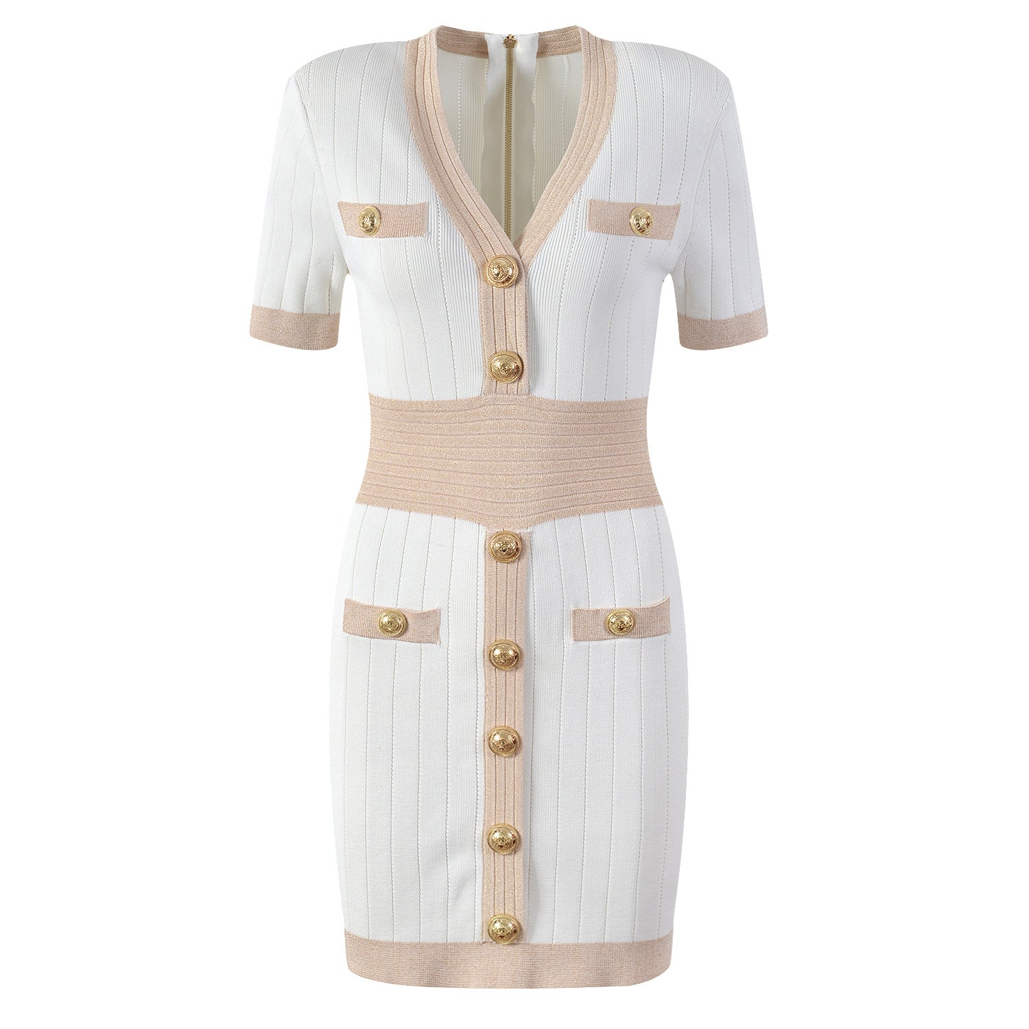Ice Silk Knit Dress with Gold Buckle For Women, V - Neck, Upper East Side, BYMANYC New York. - StepByStep