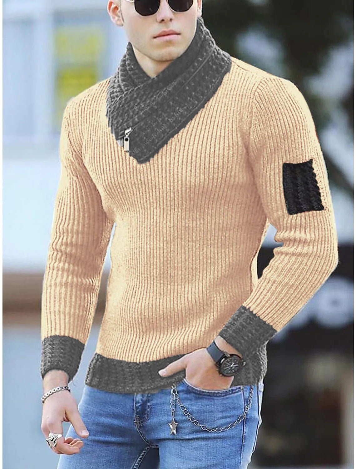 Independent Station Casual Slim Knit Pullover Long - sleeved Scarf Collar Sweater Men's - StepByStepNow