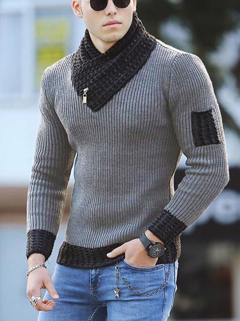Independent Station Casual Slim Knit Pullover Long - sleeved Scarf Collar Sweater Men's - StepByStepNow