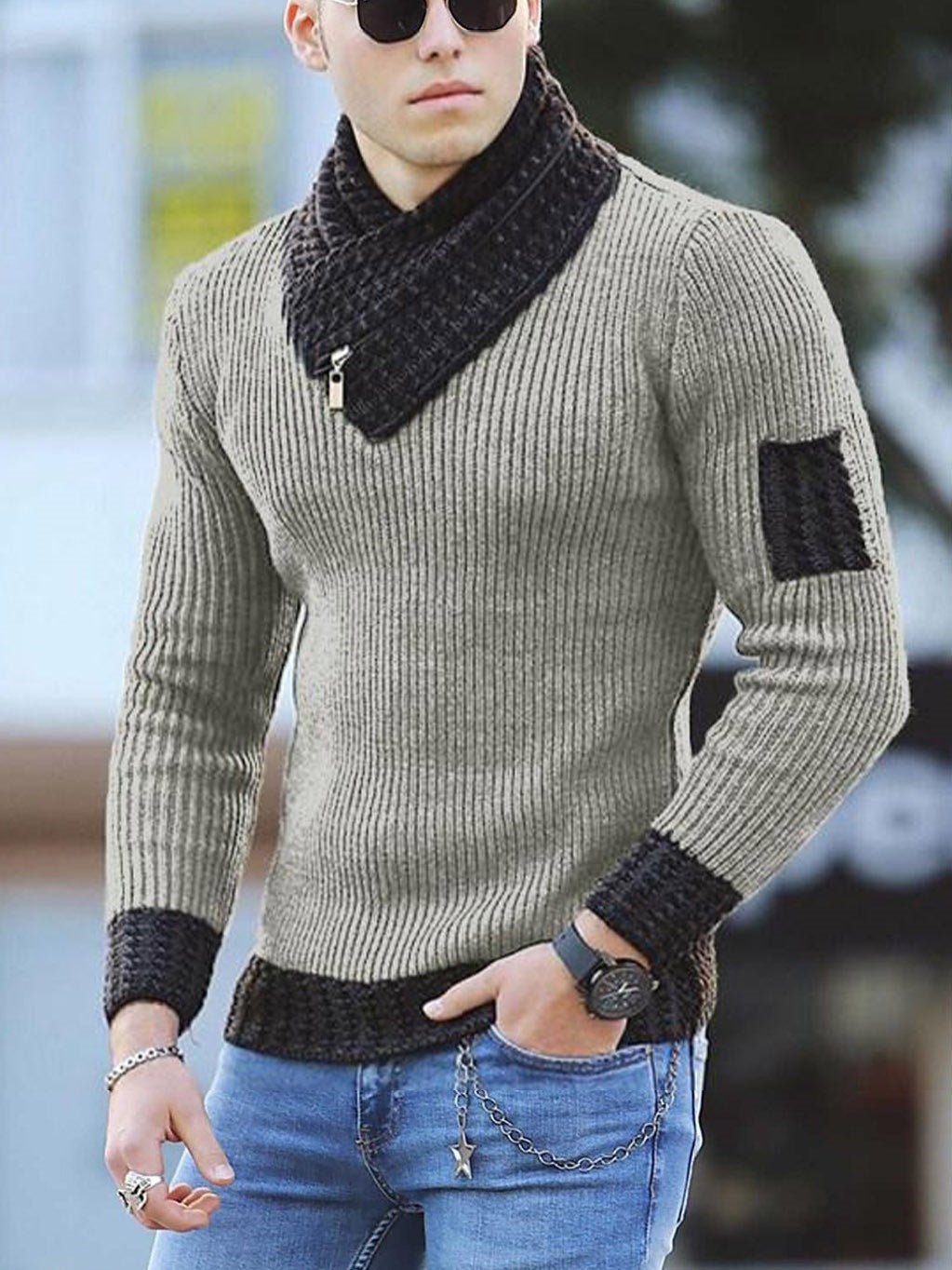Independent Station Casual Slim Knit Pullover Long - sleeved Scarf Collar Sweater Men's - StepByStepNow