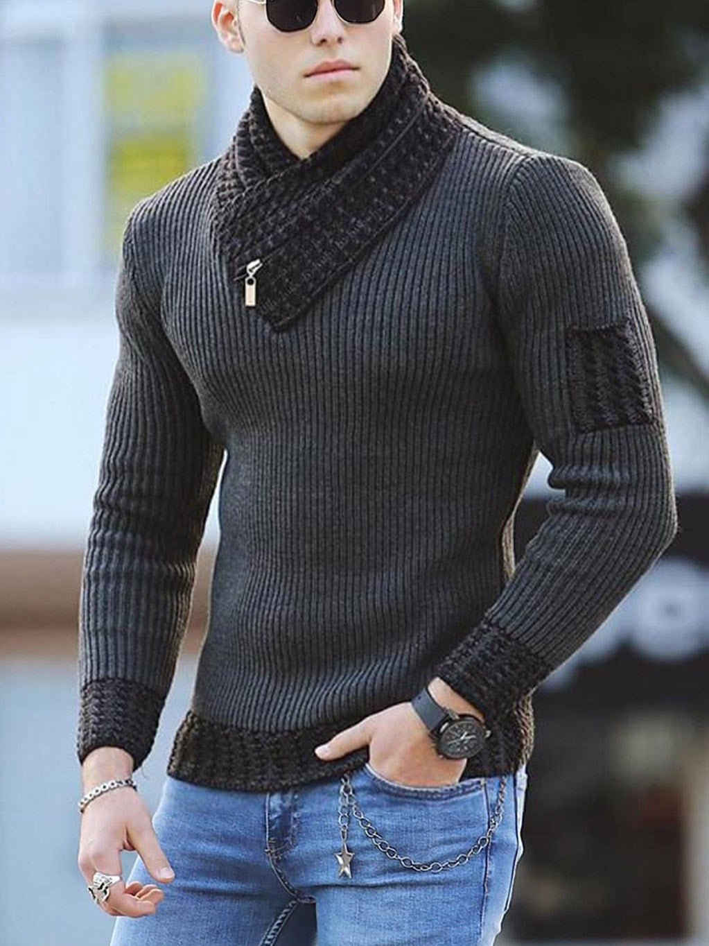 Independent Station Casual Slim Knit Pullover Long - sleeved Scarf Collar Sweater Men's - StepByStepNow