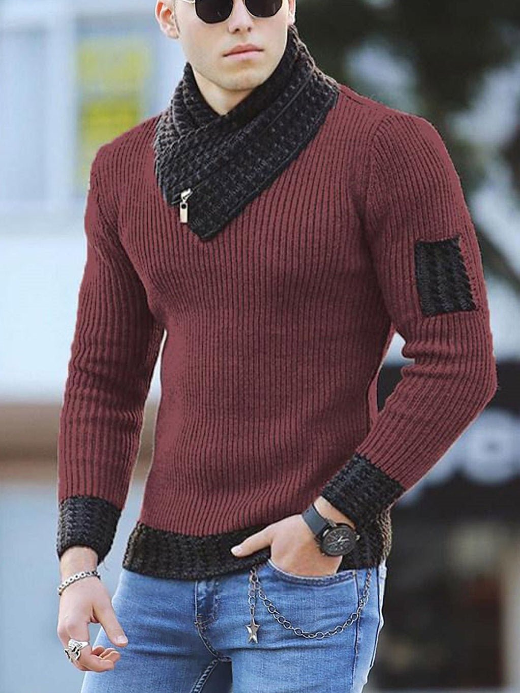 Independent Station Casual Slim Knit Pullover Long - sleeved Scarf Collar Sweater Men's - StepByStepNow