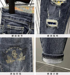 Jeans strappati strappati con stampa per uomo Pantaloni con fori grafici rotti Pantaloni casual morbidi Kpop eleganti pantaloni da cowboy da uomo larghi gotici regolari - StepByStep