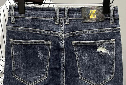 Jeans strappati strappati con stampa per uomo Pantaloni con fori grafici rotti Pantaloni casual morbidi Kpop eleganti pantaloni da cowboy da uomo larghi gotici regolari - StepByStep