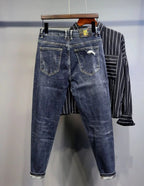 Jeans strappati strappati con stampa per uomo Pantaloni con fori grafici rotti Pantaloni casual morbidi Kpop eleganti pantaloni da cowboy da uomo larghi gotici regolari - StepByStep