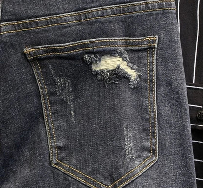 Jeans strappati strappati con stampa per uomo Pantaloni con fori grafici rotti Pantaloni casual morbidi Kpop eleganti pantaloni da cowboy da uomo larghi gotici regolari - StepByStep