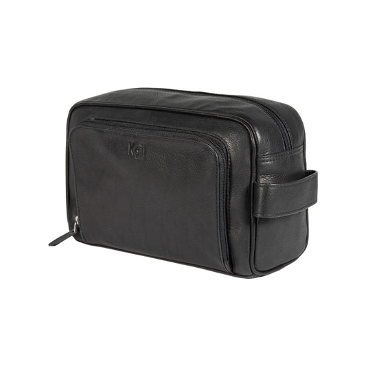 K0025AB | Beauty Case con maniglia laterale in Vera Pelle pieno fiore con leggera grana – Colore Nero. Chiusura con lampo, Dimensioni: cm 25 x 16 x 12. Confezione: Sacchetto Tnt - StepByStep