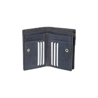 K12234DF | Portafogli Donna in Vera Pelle pieno fiore, Naked. Colore Blu. Protezione RFID. Dimensioni da chiuso: cm 9,5 x 14 x 3. Confezione: Scatola regalo fondo/coperchio - StepByStep