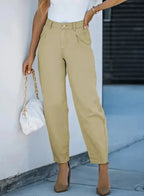 Khaki High Waist Denim Trousers - StepByStep