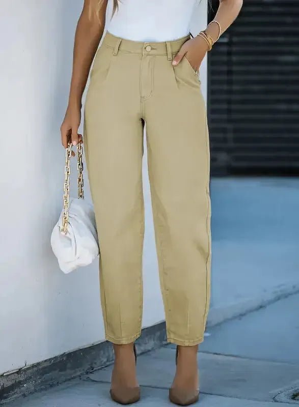 Khaki High Waist Denim Trousers - StepByStep