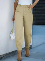 Khaki High Waist Denim Trousers - StepByStep