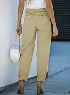 Khaki High Waist Denim Trousers - StepByStep