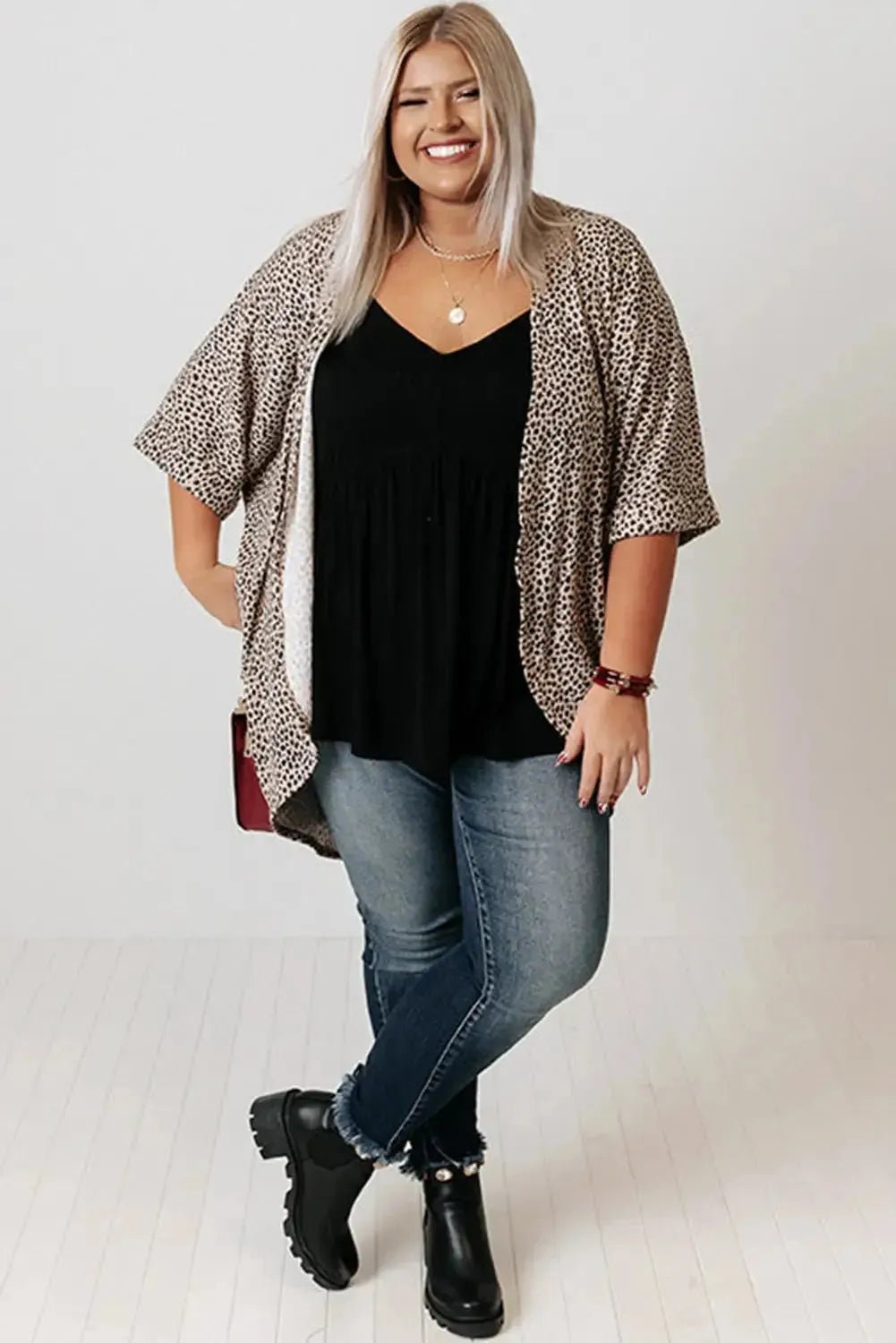 Khaki Leopard Print Cardigan - Plus Size - StepByStep