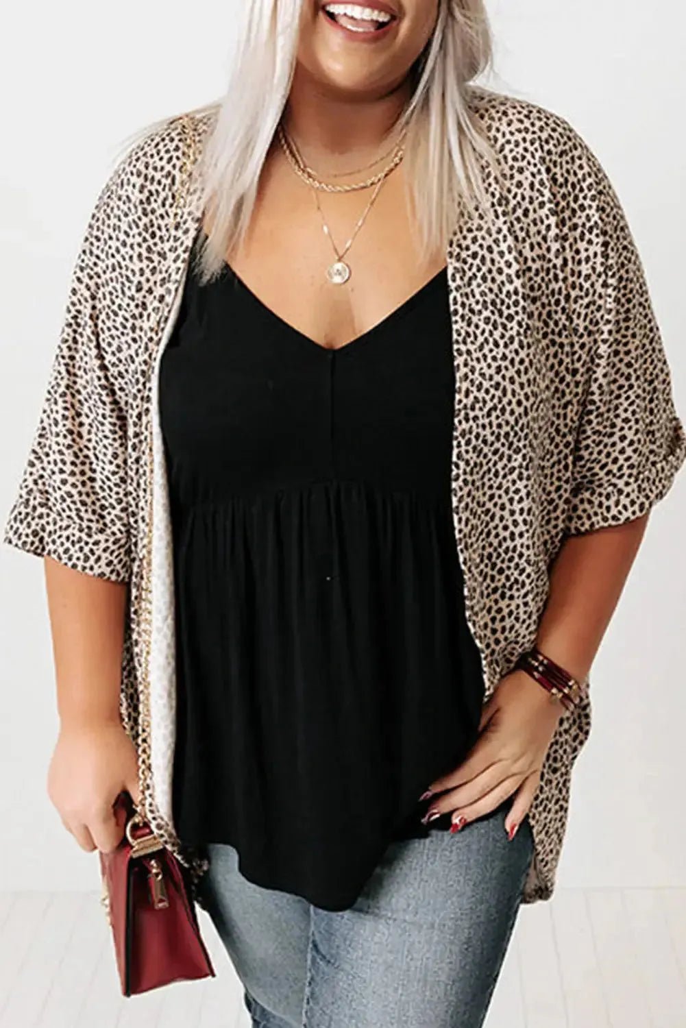 Khaki Leopard Print Cardigan - Plus Size - StepByStep