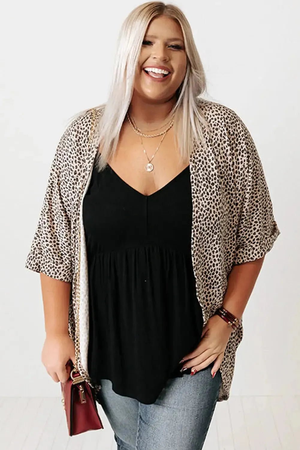 Khaki Leopard Print Cardigan - Plus Size - StepByStep