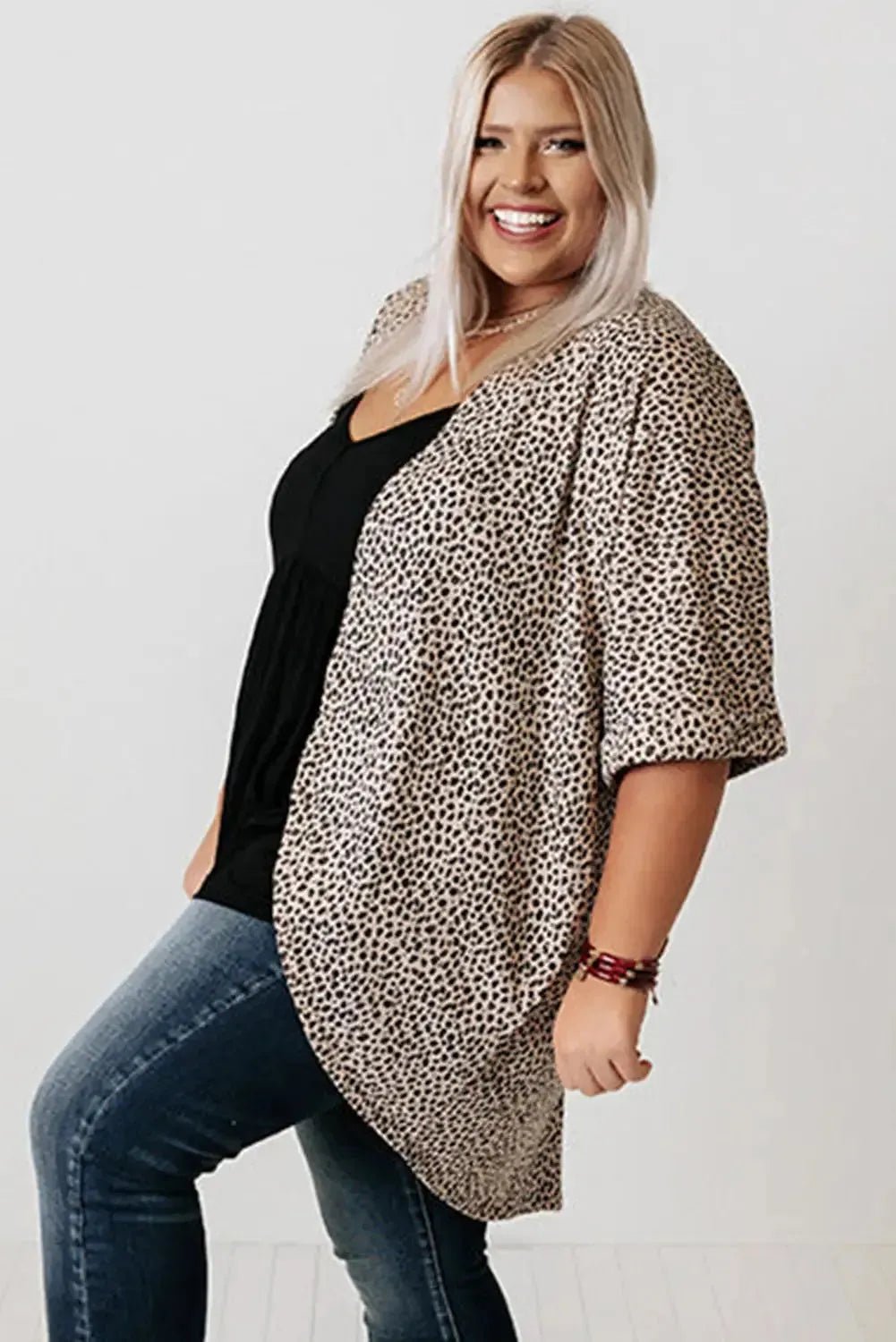 Khaki Leopard Print Cardigan - Plus Size - StepByStep