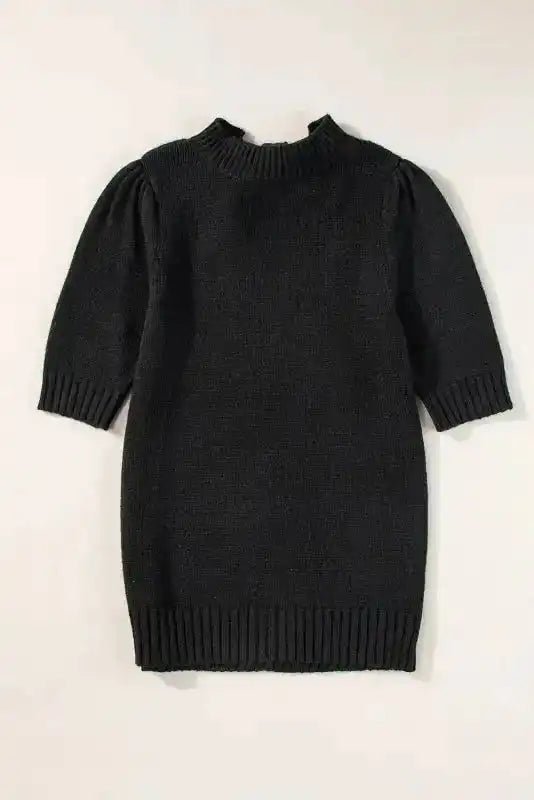 Knit Short Sleeve Sweater - Black Knotted Keyhole Nape - StepByStep