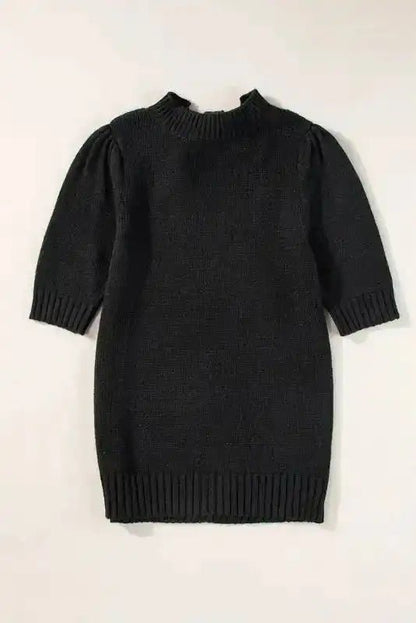 Knit Short Sleeve Sweater - Black Knotted Keyhole Nape - StepByStep