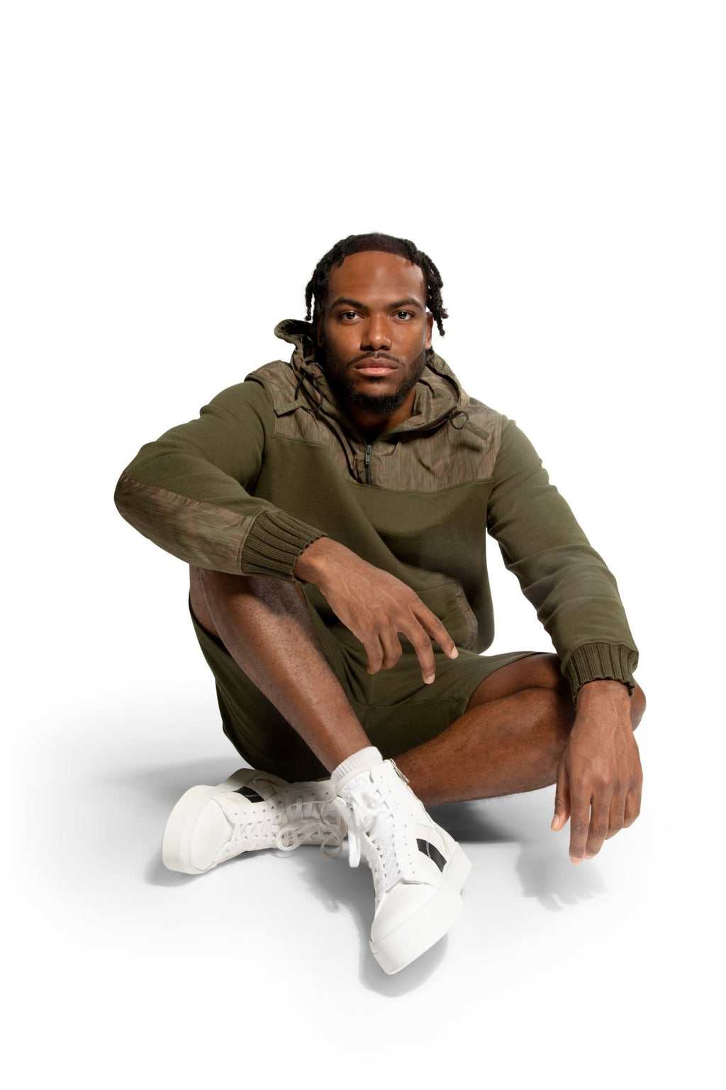 Knit Sweat Short With Pocket Stripe Detail (Dark Olive) - StepByStep