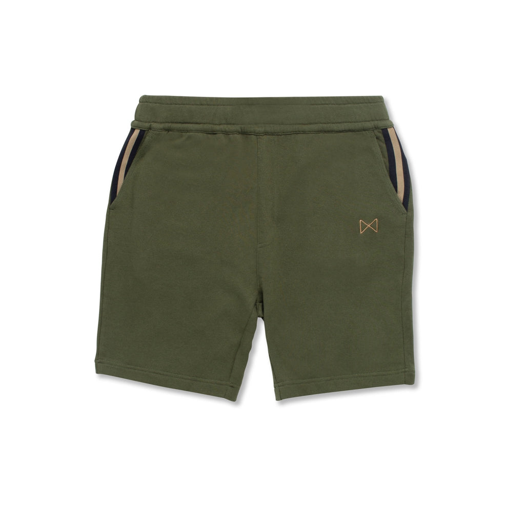 Knit Sweat Short With Pocket Stripe Detail (Dark Olive) - StepByStep