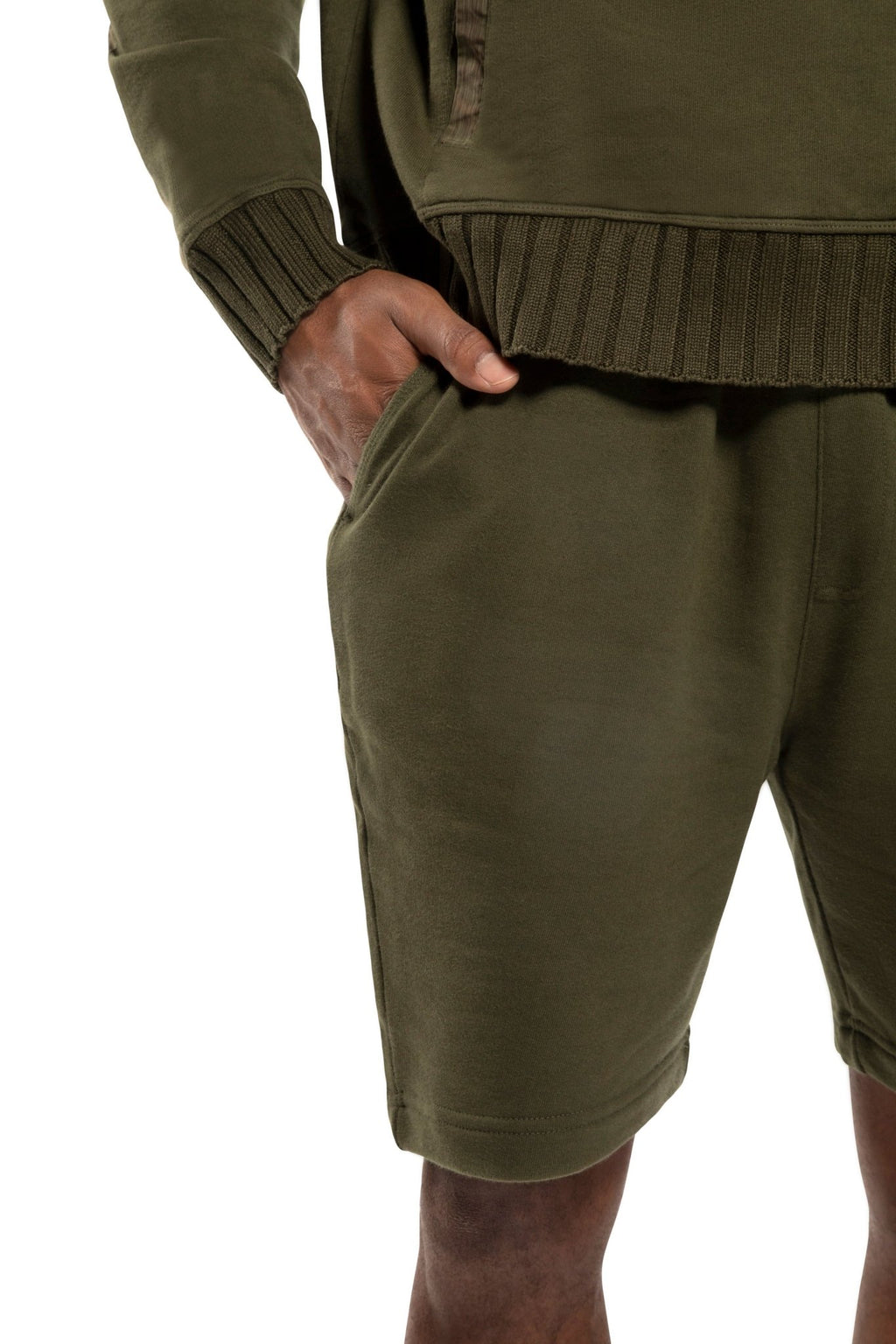 Knit Sweat Short With Pocket Stripe Detail (Dark Olive) - StepByStep