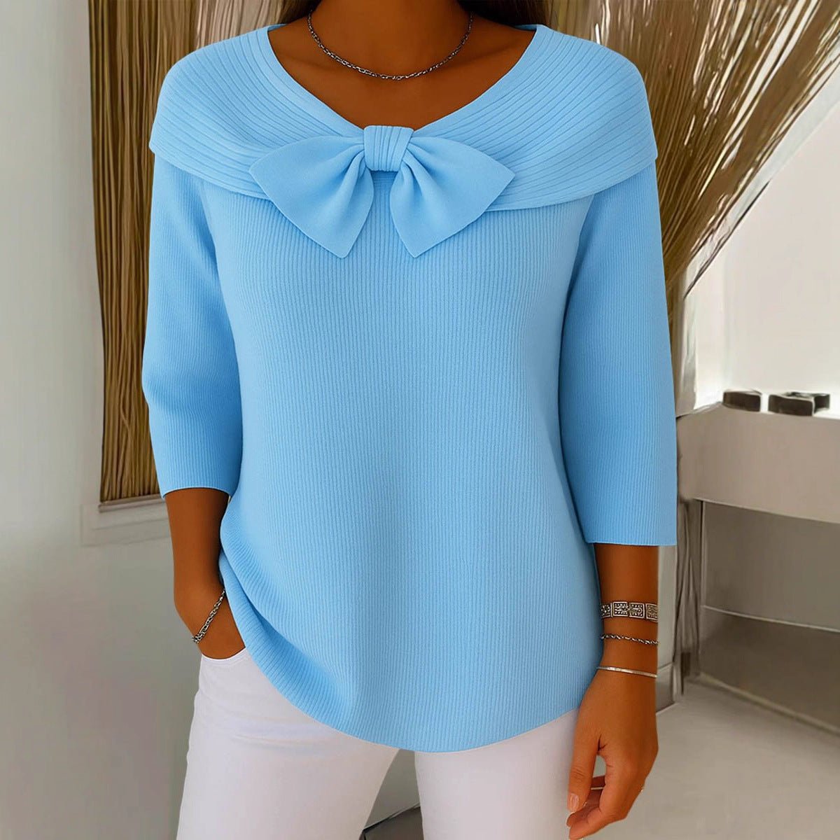 Knitted Bow Solid Color Sweater Autumn And Winter - StepByStepNow