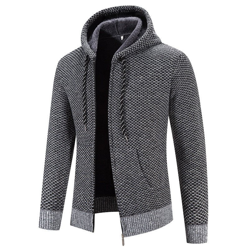 Knitwear Men's Hooded Sweater Fleece - lined Velvet - added Thickness Fleece - lined Warm Cardigan Coat - StepByStepNow