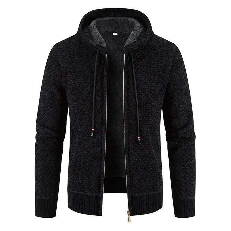 Knitwear Men's Hooded Sweater Fleece - lined Velvet - added Thickness Fleece - lined Warm Cardigan Coat - StepByStepNow