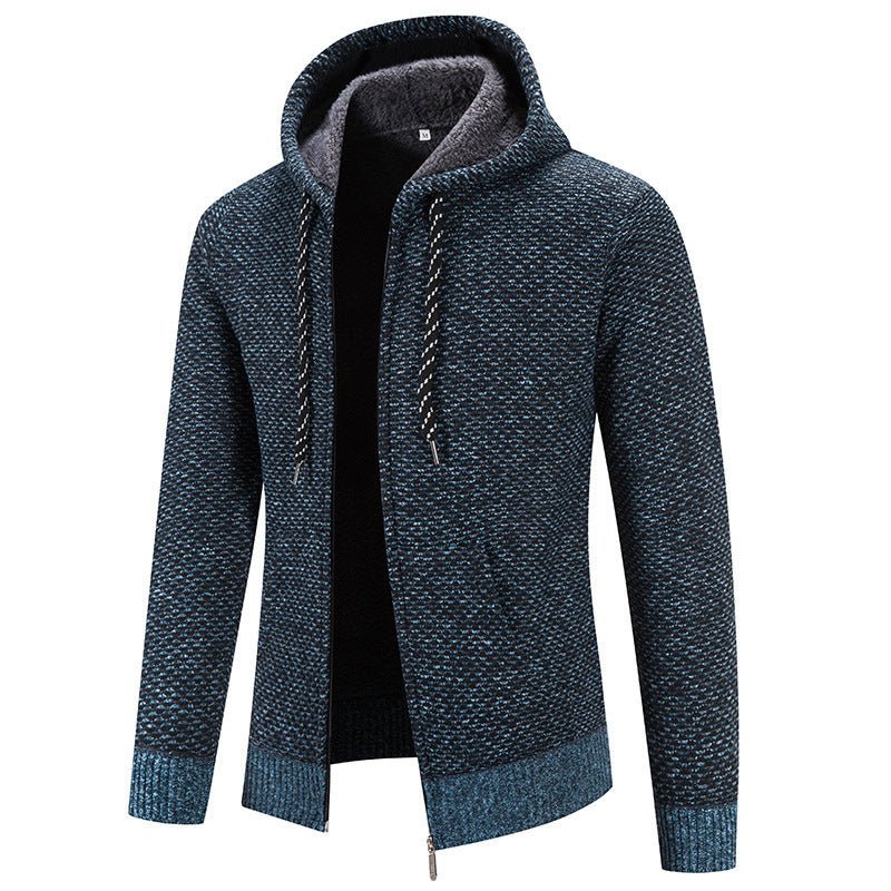 Knitwear Men's Hooded Sweater Fleece - lined Velvet - added Thickness Fleece - lined Warm Cardigan Coat - StepByStepNow