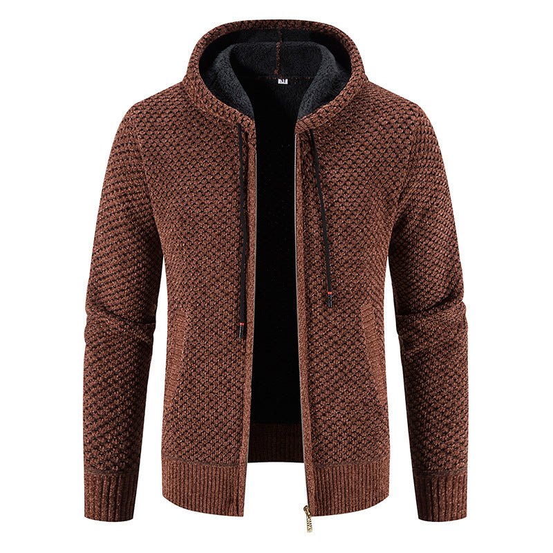 Knitwear Men's Hooded Sweater Fleece - lined Velvet - added Thickness Fleece - lined Warm Cardigan Coat - StepByStepNow