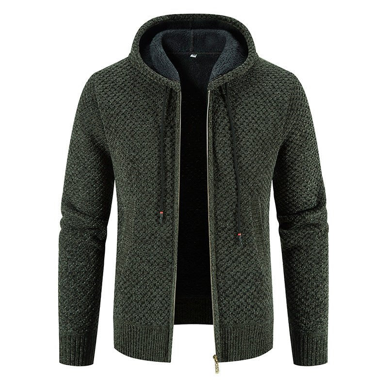 Knitwear Men's Hooded Sweater Fleece - lined Velvet - added Thickness Fleece - lined Warm Cardigan Coat - StepByStepNow