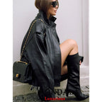 Giacca pelle nera donna oversize 2025 streetwear - StepByStepNow