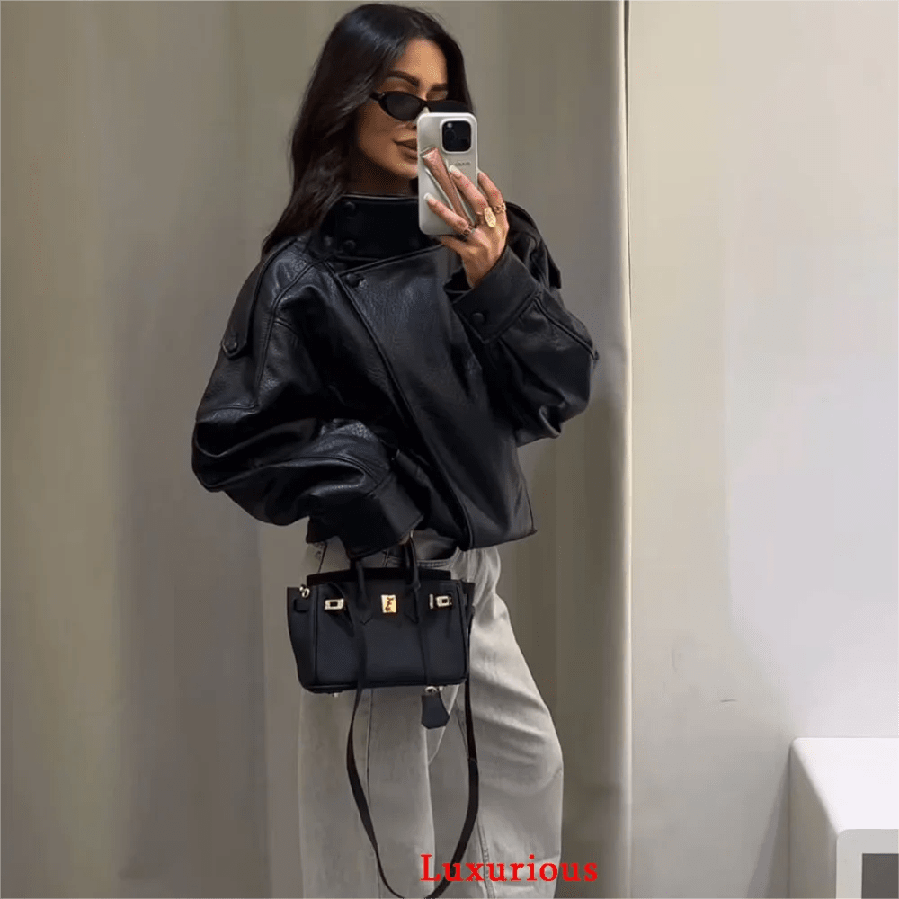 Giacca pelle nera donna oversize 2025 streetwear - StepByStepNow