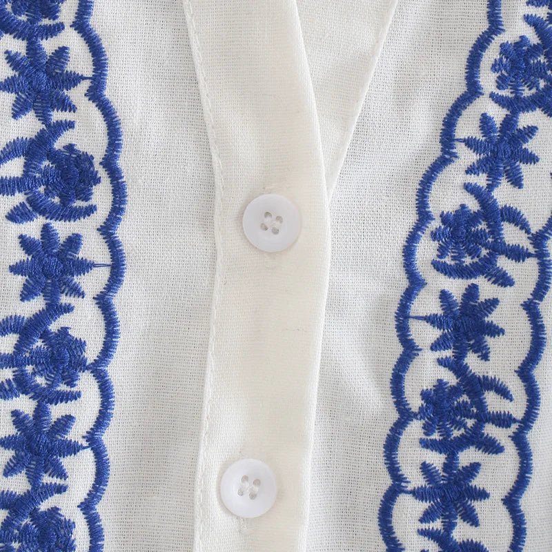 KONDALA Women Cardigan Shirts New Embroidered Tops Streetwear Vintage Shirts 100% Cotton Loose Mujer Sun Protection Shirts - StepByStepNow