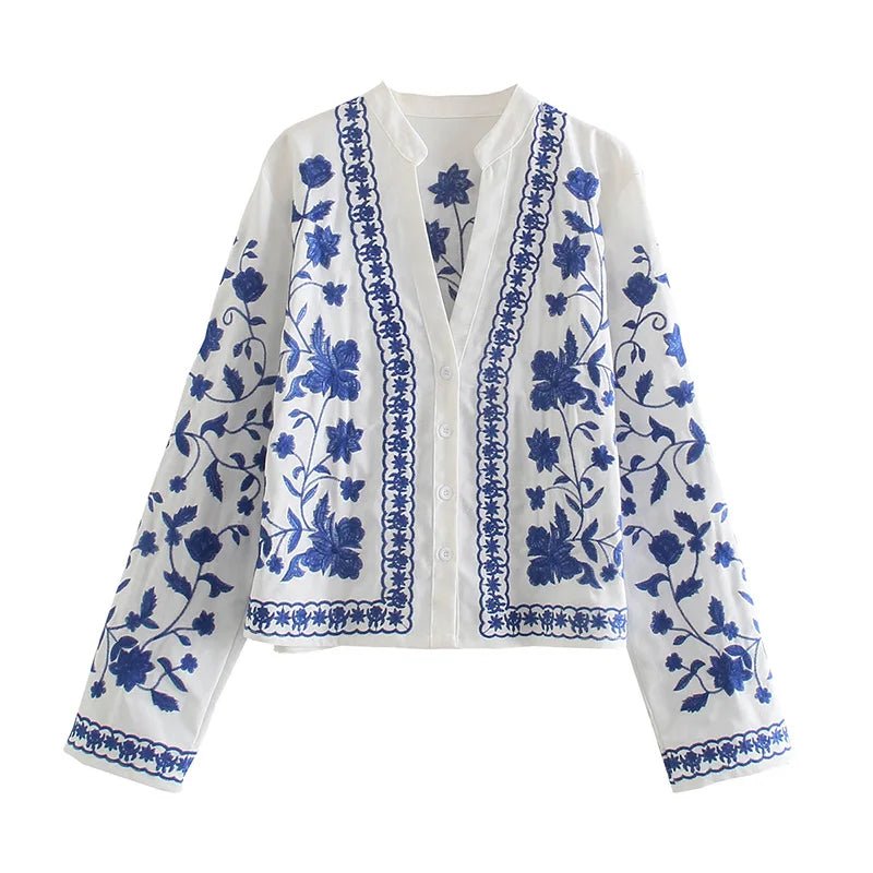 KONDALA Women Cardigan Shirts New Embroidered Tops Streetwear Vintage Shirts 100% Cotton Loose Mujer Sun Protection Shirts - StepByStepNow