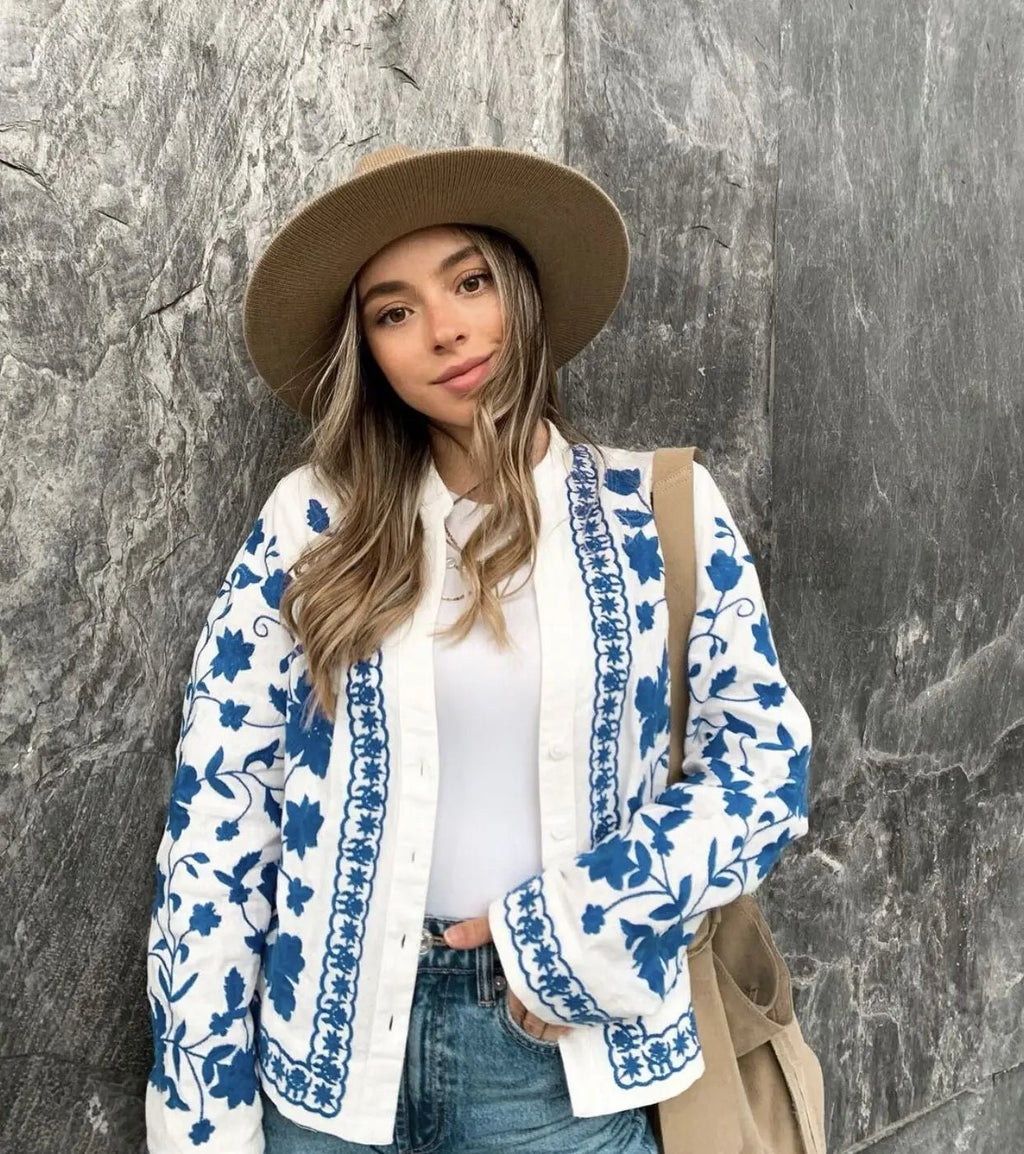 KONDALA Women Cardigan Shirts New Embroidered Tops Streetwear Vintage Shirts 100% Cotton Loose Mujer Sun Protection Shirts - StepByStepNow