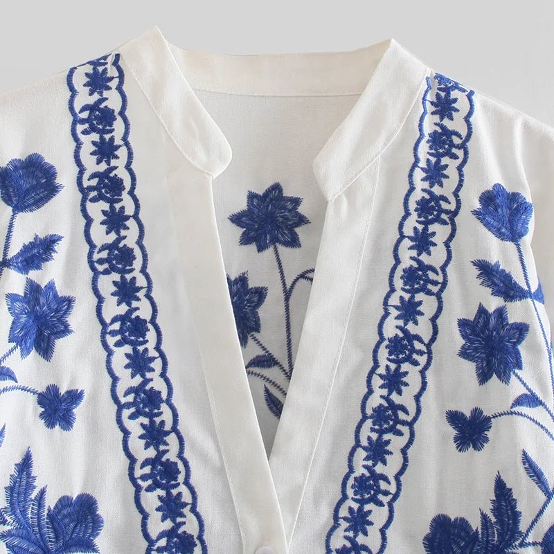 KONDALA Women Cardigan Shirts New Embroidered Tops Streetwear Vintage Shirts 100% Cotton Loose Mujer Sun Protection Shirts - StepByStepNow