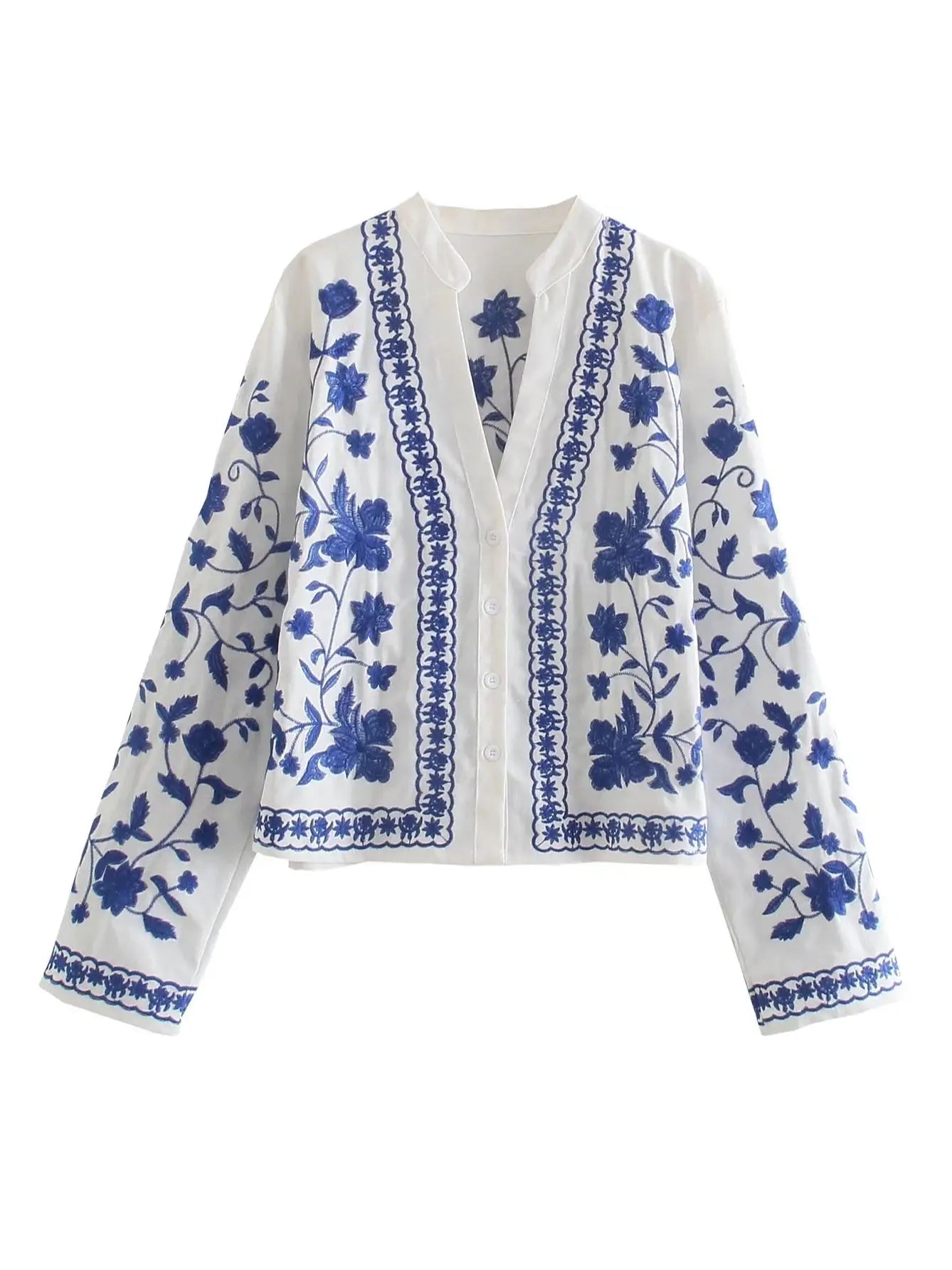 KONDALA Women Cardigan Shirts New Embroidered Tops Streetwear Vintage Shirts 100% Cotton Loose Mujer Sun Protection Shirts - StepByStepNow