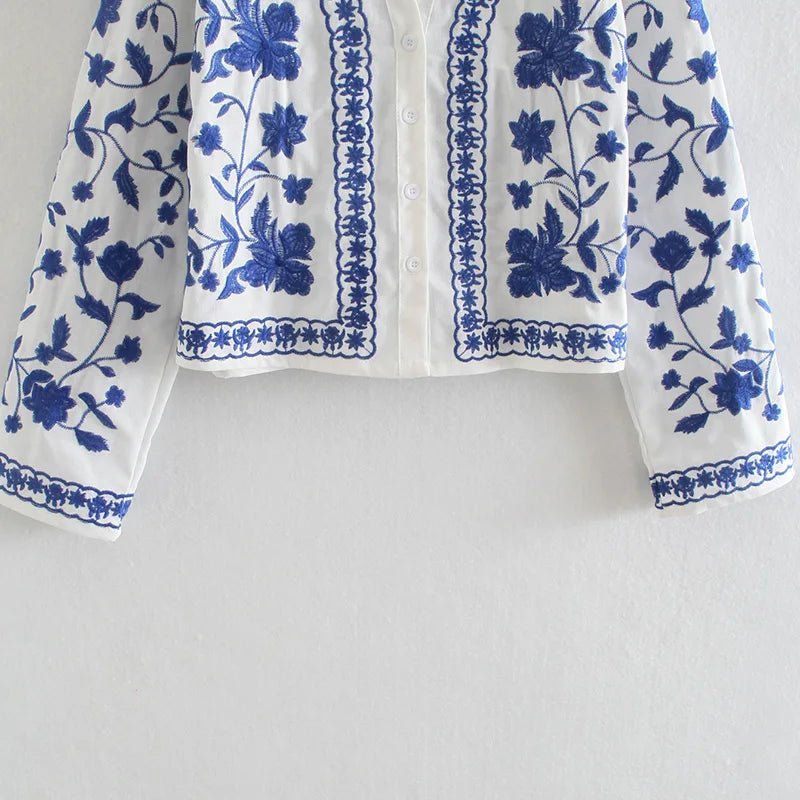 KONDALA Women Cardigan Shirts New Embroidered Tops Streetwear Vintage Shirts 100% Cotton Loose Mujer Sun Protection Shirts - StepByStepNow