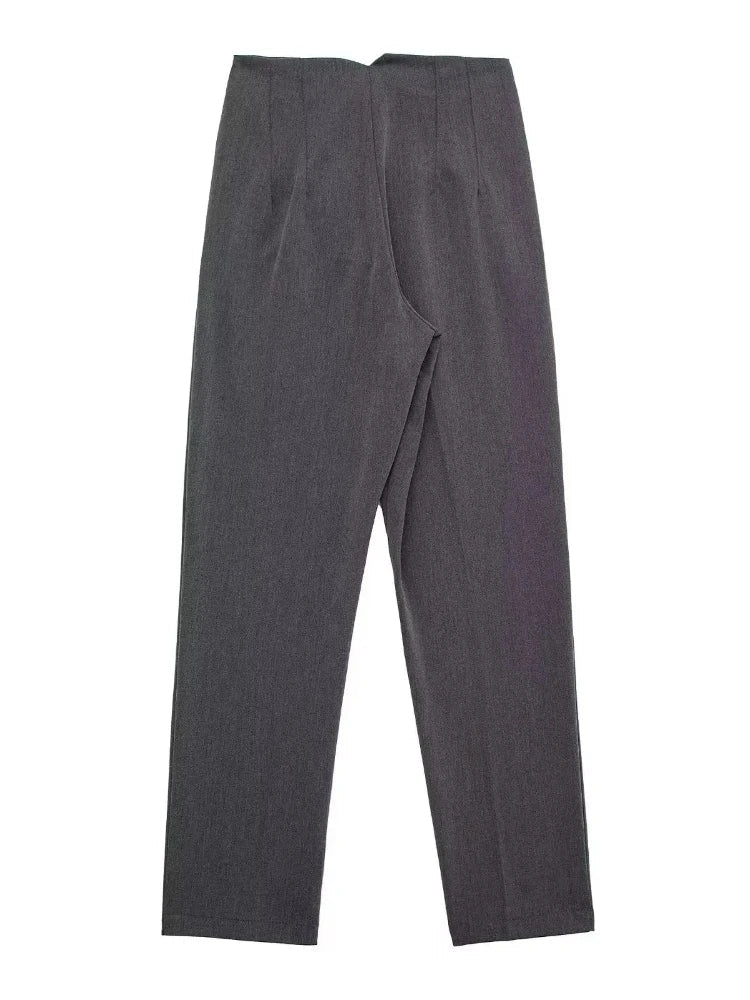 KONDALA Women Light Blue Chic Fashion Office Wear Straight Pants Vintage High Waist Zipper Fly Female Trousers Fashion 2025 Pant - StepByStepNow