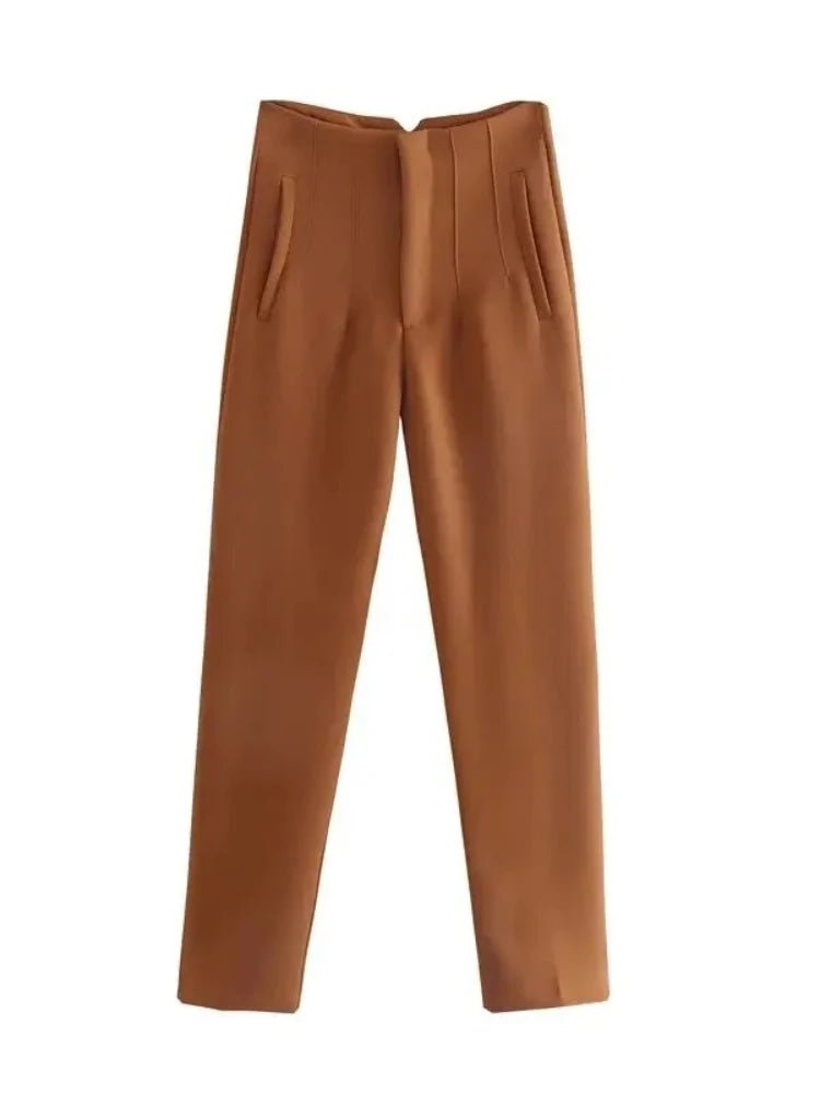 KONDALA Women Light Blue Chic Fashion Office Wear Straight Pants Vintage High Waist Zipper Fly Female Trousers Fashion 2025 Pant - StepByStepNow