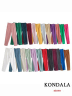 KONDALA Women Light Blue Chic Fashion Office Wear Straight Pants Vintage High Waist Zipper Fly Female Trousers Fashion 2025 Pant - StepByStepNow