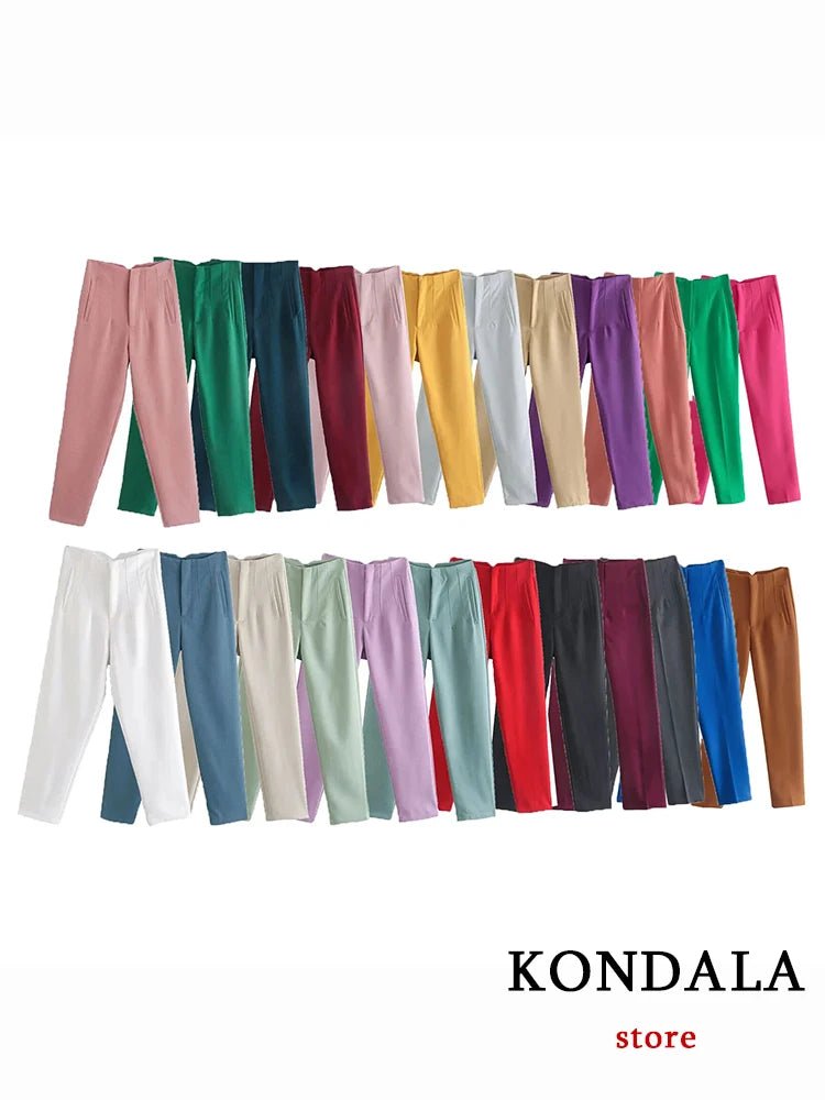 KONDALA Women Light Blue Chic Fashion Office Wear Straight Pants Vintage High Waist Zipper Fly Female Trousers Fashion 2025 Pant - StepByStepNow