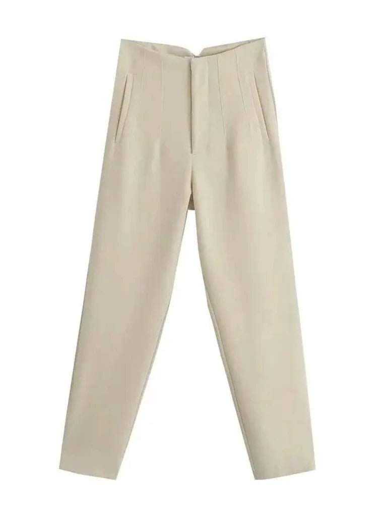 KONDALA Women Light Blue Chic Fashion Office Wear Straight Pants Vintage High Waist Zipper Fly Female Trousers Fashion 2025 Pant - StepByStepNow